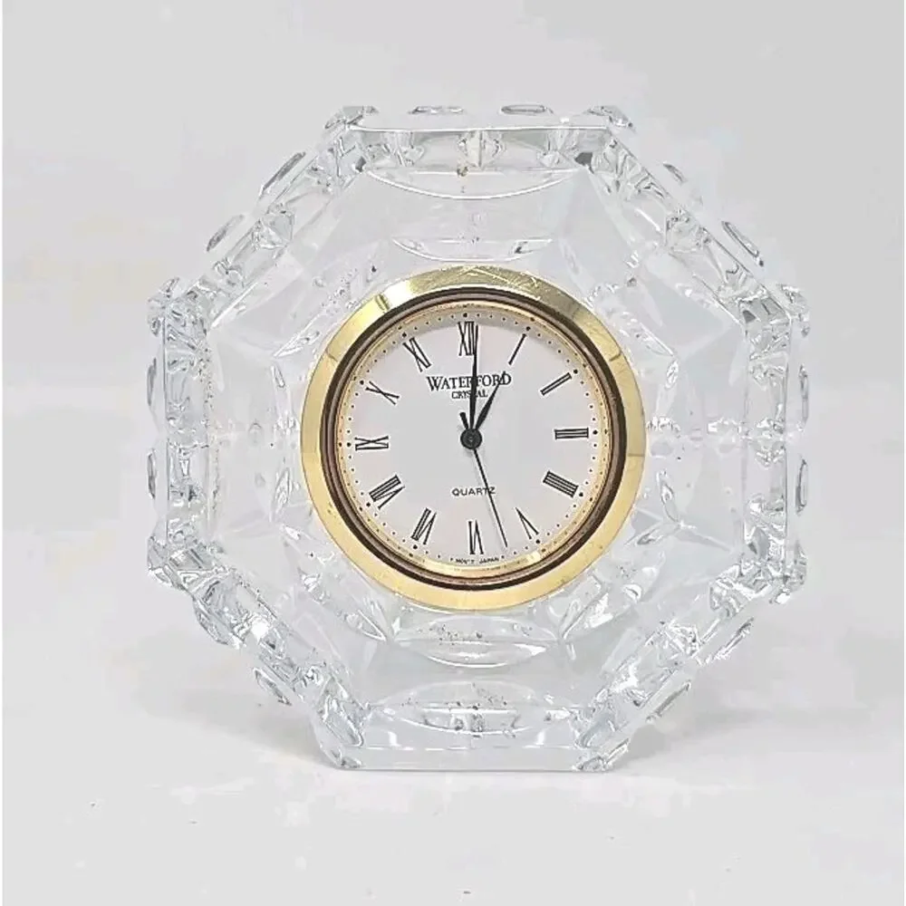 Waterford‎ Crystal Octagonal Ireland Travel Desk Clock Works 2.75